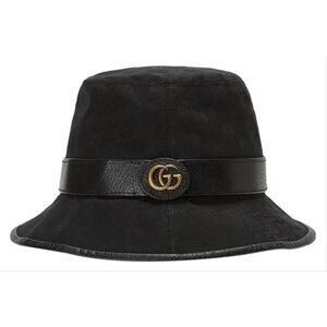 GUCCI GG logo leather trimmed bucket hat